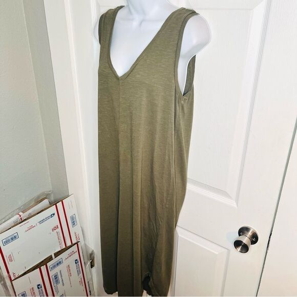 CASLON V-Neck Shirttail Tank Dress Sleeveless Olive Sarma S - Picture 6 of 10